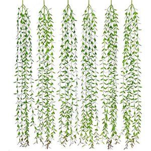 6pcs Artificial Vines Fake Greenery Garland Willow Leaves with Total 30 Stems